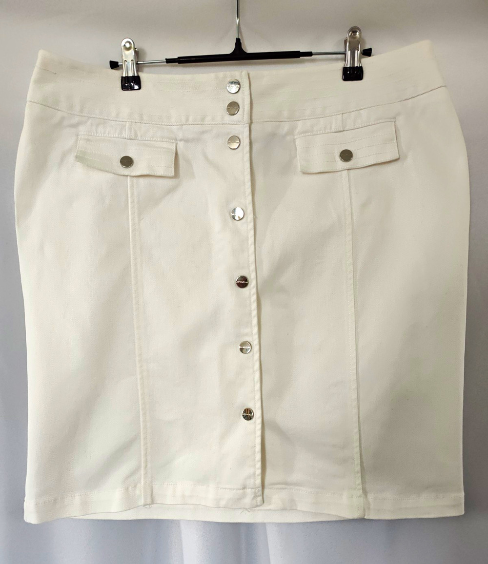 Jones New York Signature 12 White Button-Front Twill Stretch Pencil Skirt